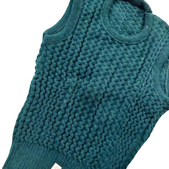 Vintage 1940s-1950s Dark Forest Green Crew Neck Sleeveless Knit Top Sweater Vest - Picture 4 of 7